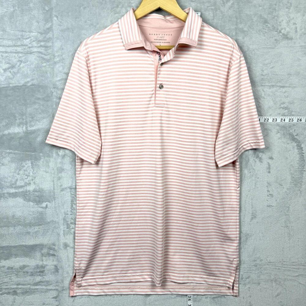 Bobby Jones X-H2O Pink Striped Performance Polo Shirt Men Size L Stretch Golf